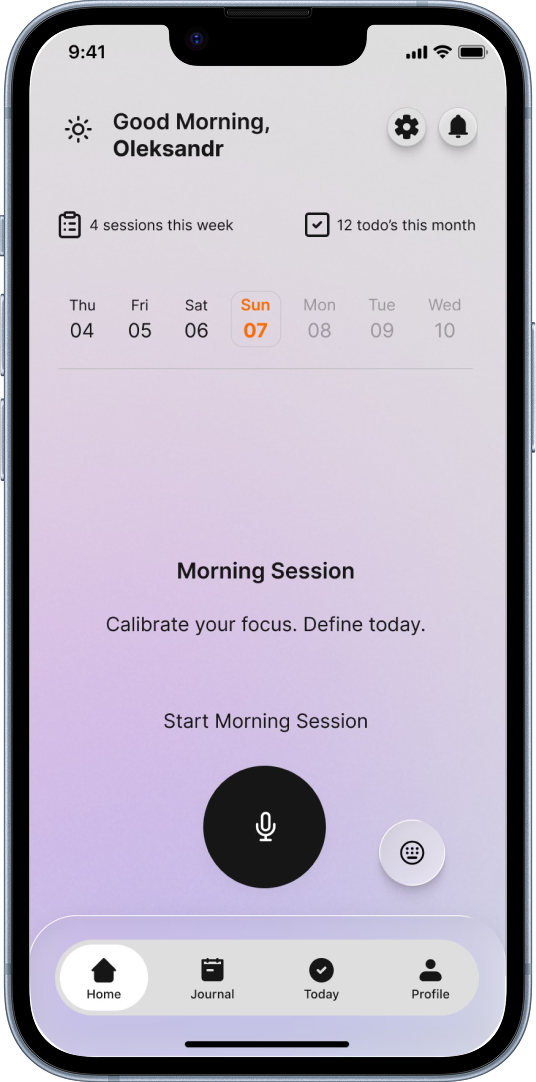 Clarity app home screen